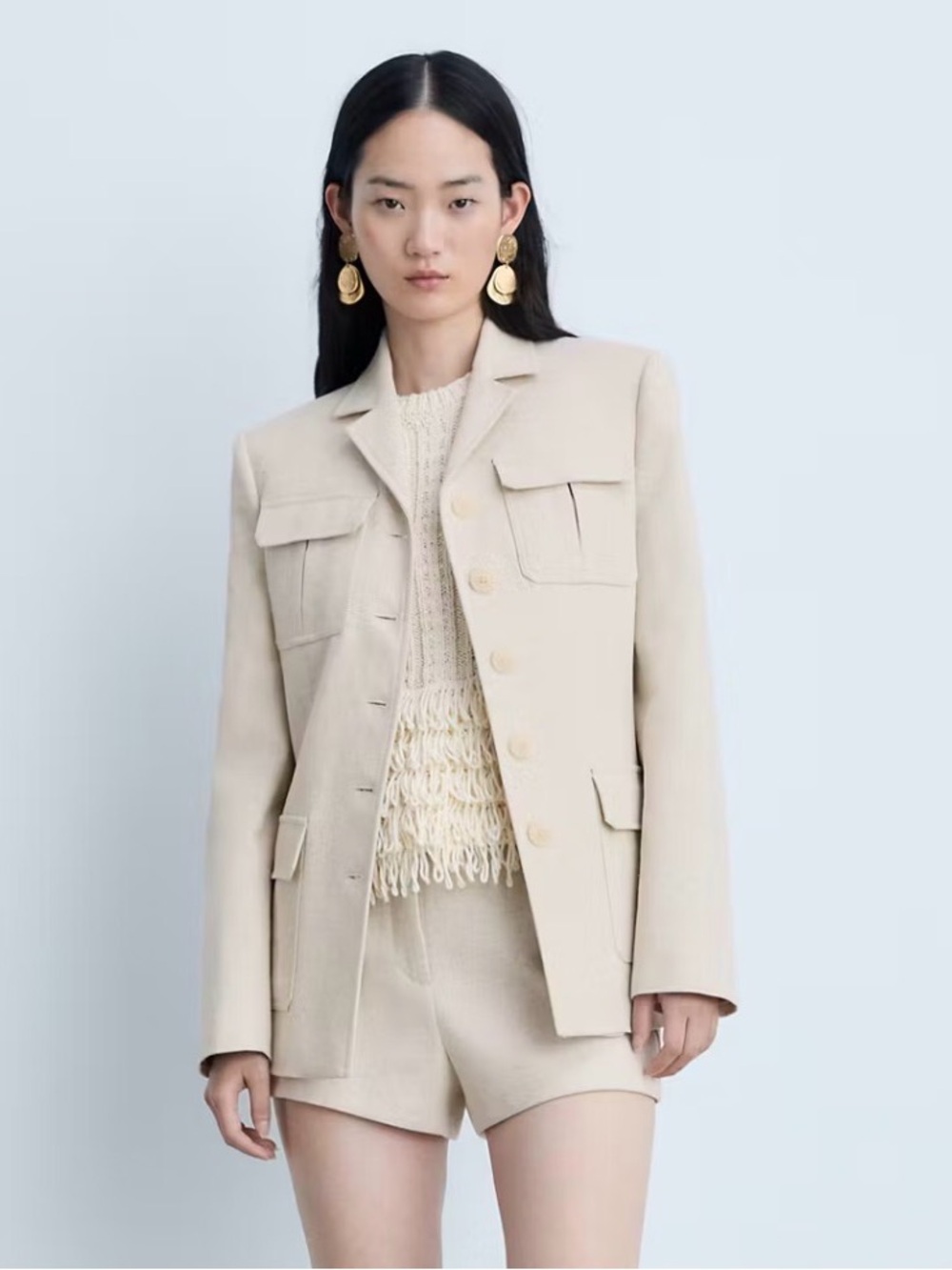 Cotton linen Utility Jacket with Patch Pockets - Picture 3 of 4
